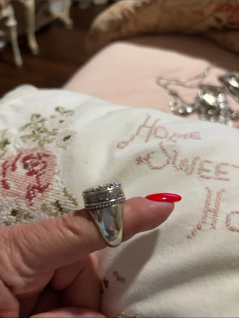 Brighton Silver Floral Button Ring with Filigree